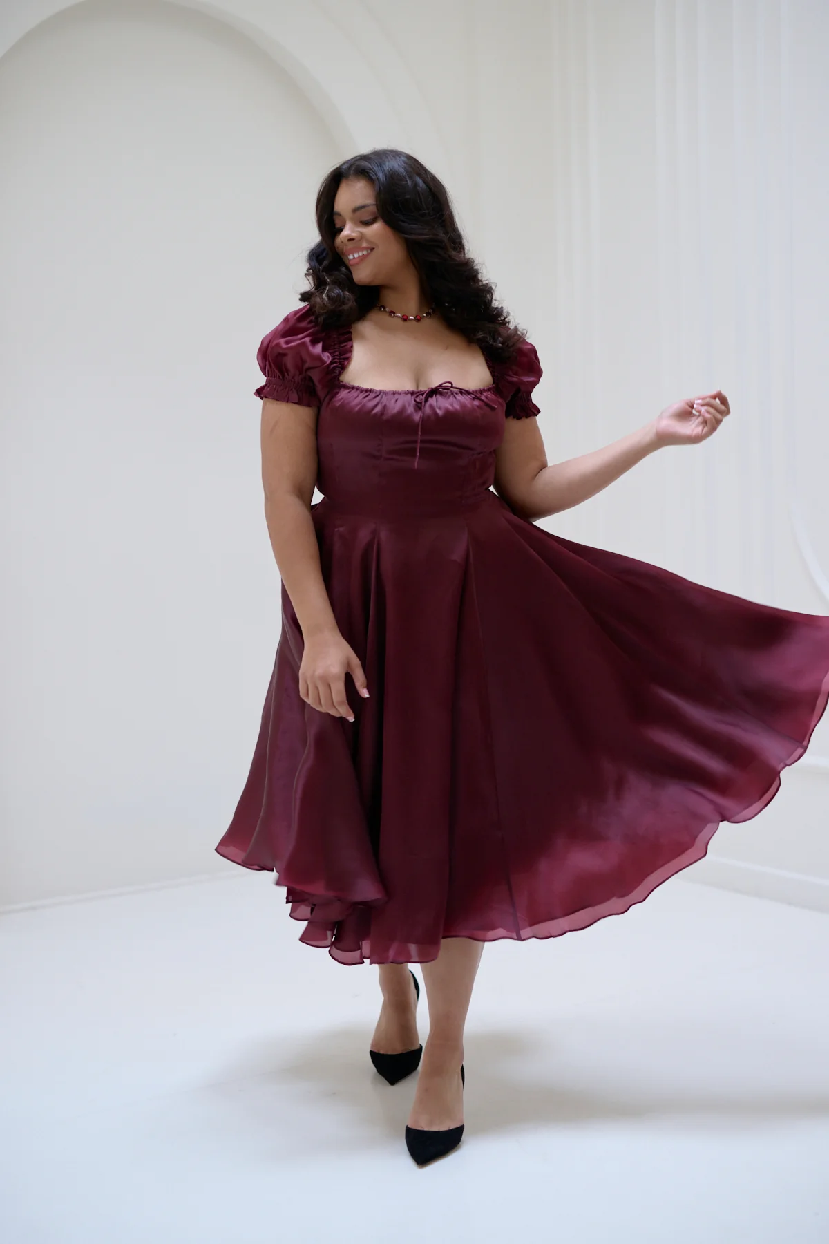 The Silk Satin Bordeaux Garden Party Dress - Image 3