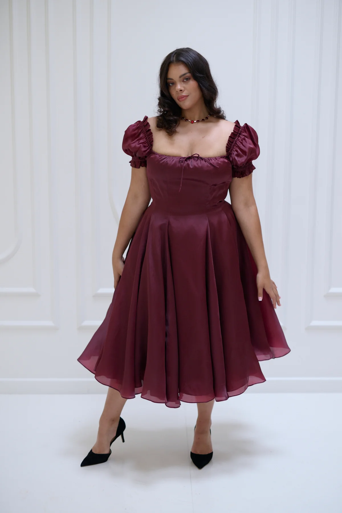 The Silk Satin Bordeaux Garden Party Dress - Image 4
