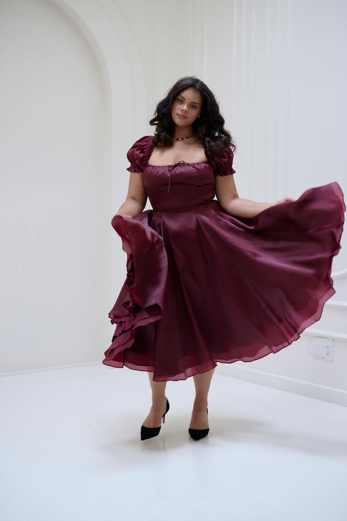 The Silk Satin Bordeaux Garden Party Dress - Image 6