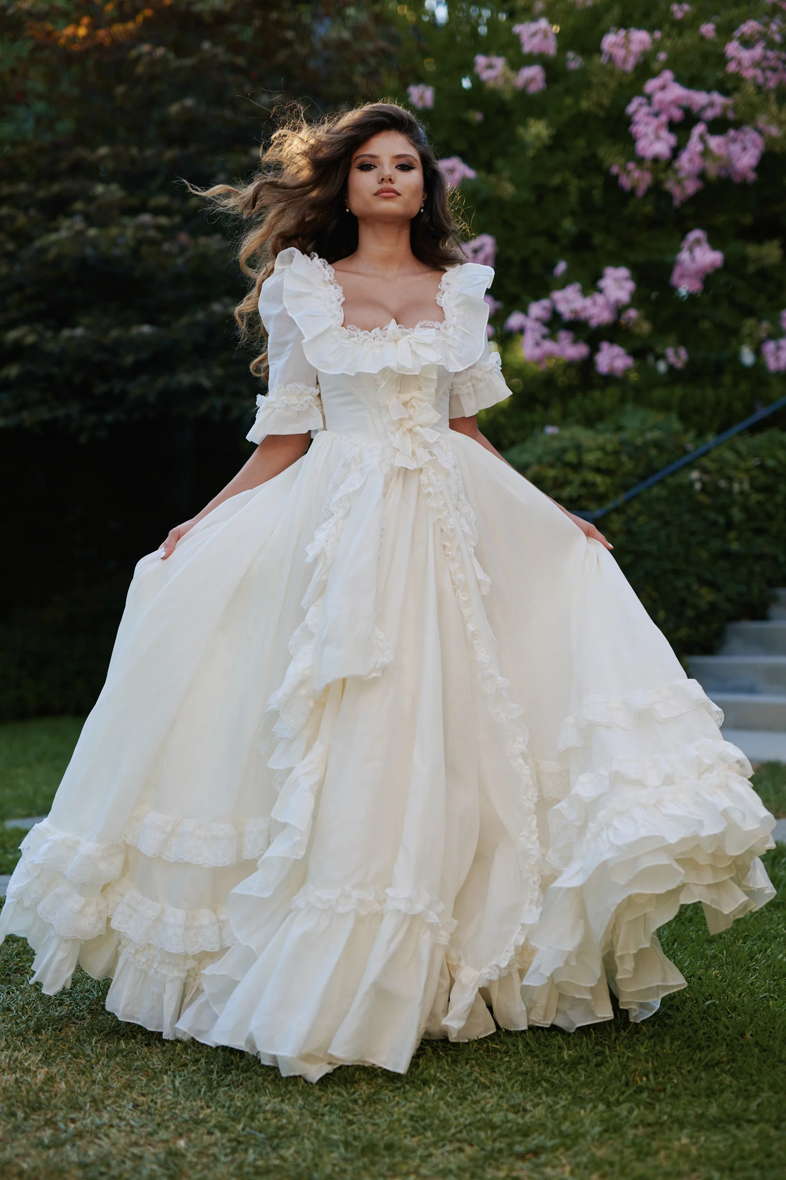 The Ivory Silk Organdy Antoinette Gown - Image 8
