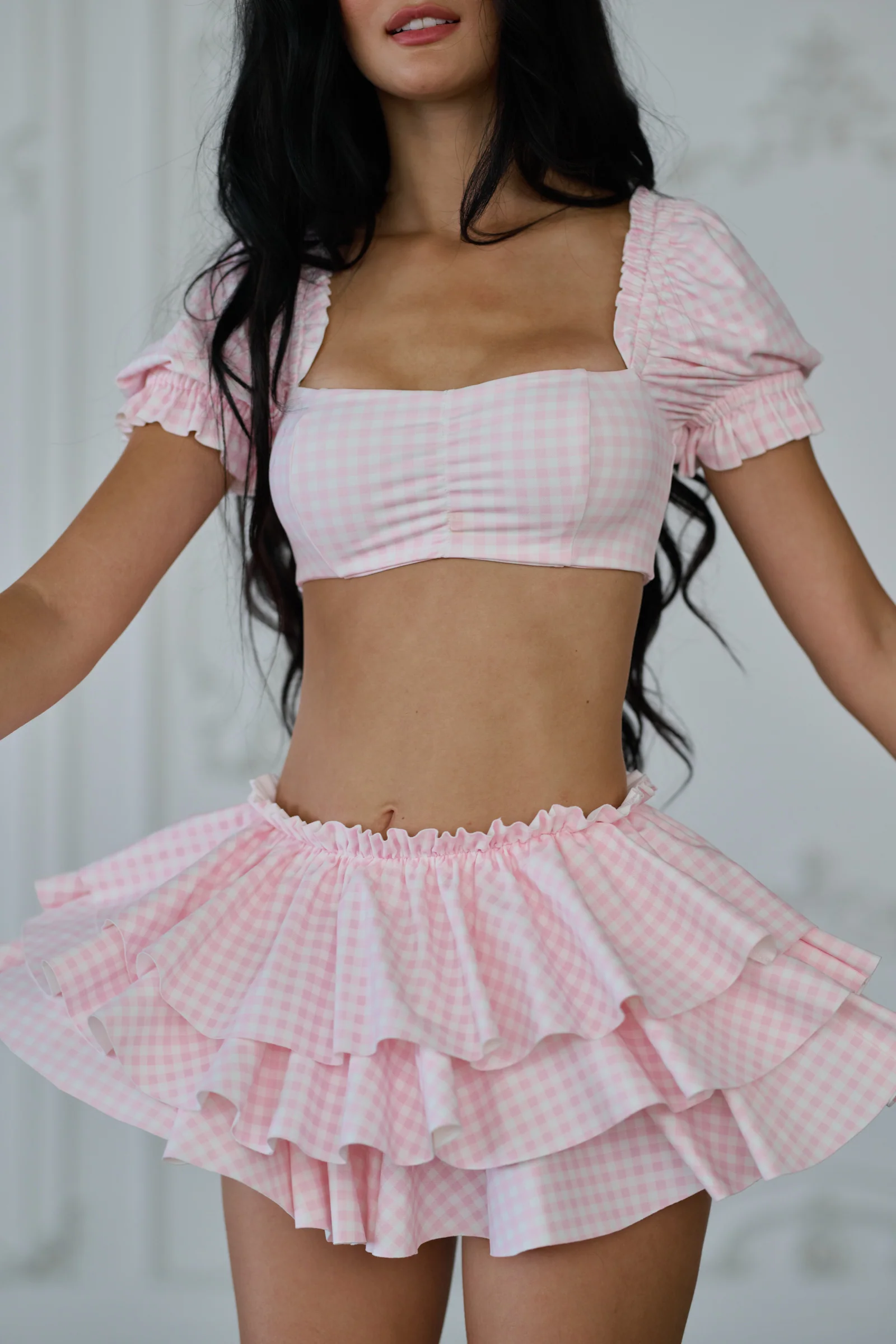 The Pink Gingham Babydoll Bikini Top - Image 8